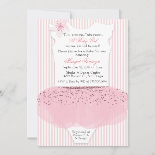 Tutu Ballerina Baby shower Uitnodiging (Voorkant)