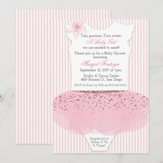 Tutu Ballerina Baby shower Uitnodiging (Voorkant / Achterkant)