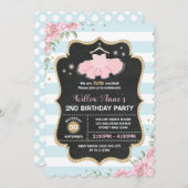 Tutu Ballerina Blauw Roze Gouden Verjaardag Uitnod Kaart (Voorkant / Achterkant)