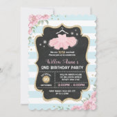 Tutu Ballerina Blauw Roze Gouden Verjaardag Uitnod Kaart (Voorkant)