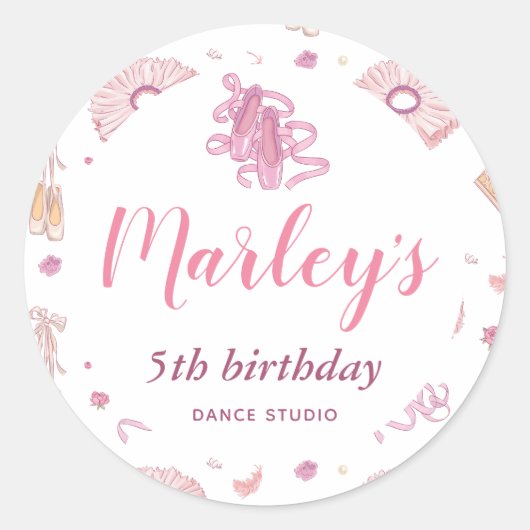 Tutu Ballerina Dance Any Age Birthday Party Ronde Sticker (Voorkant)