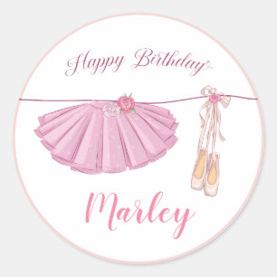 Tutu Ballerina Dance Happy Birthday Party Ronde Sticker