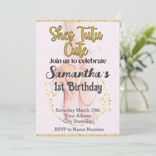 Tutu Ballerina Eerste Verjaardag uitnodiging (Staand voorkant)