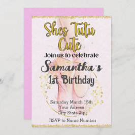 Tutu Ballerina Eerste Verjaardag uitnodiging