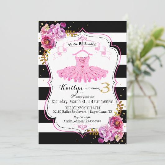 Tutu Ballerina Floral Sparkle derde verjaardag Kaart (Staand voorkant)