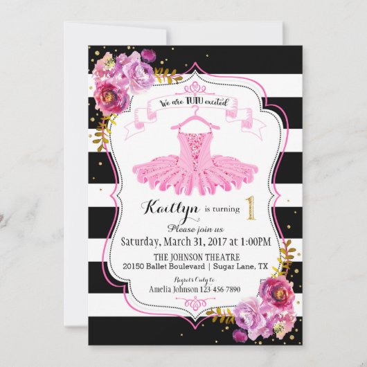 Tutu Ballerina Floral Sparkle eerste verjaardag Kaart (Voorkant)