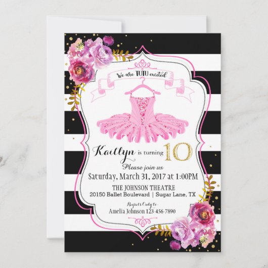 Tutu Ballerina Floral Sparkle Tiende verjaardag Kaart (Voorkant)