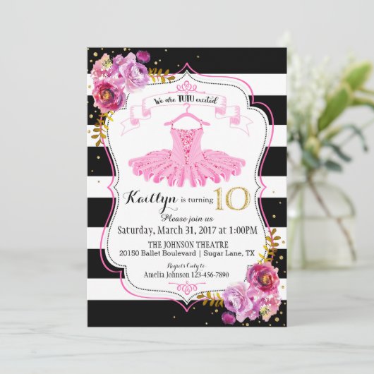 Tutu Ballerina Floral Sparkle Tiende verjaardag Kaart (Staand voorkant)