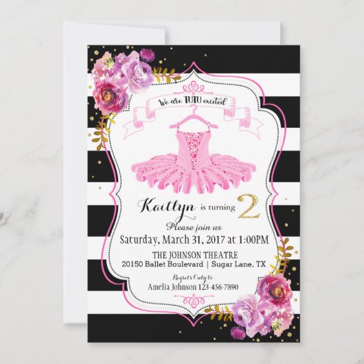 Tutu Ballerina Floral Sparkle tweede verjaardag Kaart (Voorkant)