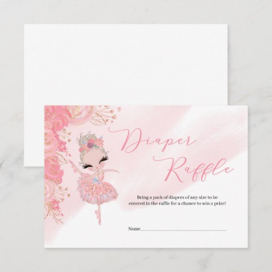 Tutu ballerina Gold Baby shower Diaper Raffle Informatiekaartje (Voorkant / Achterkant)