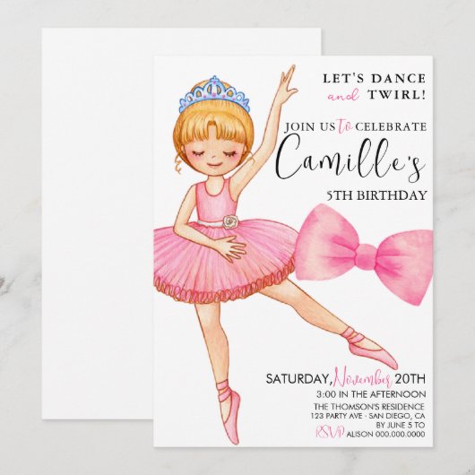 Tutu Ballerina Jurk Verjaardag Kaart (Voorkant / Achterkant)