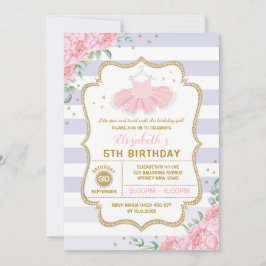 Tutu Ballerina Paars Pink Gold Floral Birthday Kaart