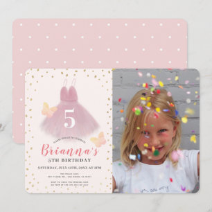 Tutu Ballerina Roze & Goud Meisje Foto Verjaardag Kaart