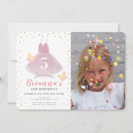 Tutu Ballerina Roze & Wit Meisje Foto Verjaardag Kaart (Voorkant)