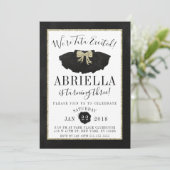 Tutu Birthday Invitation Black en Gold Kaart (Staand voorkant)