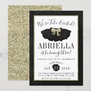 Tutu Birthday Invitation Black en Gold Kaart