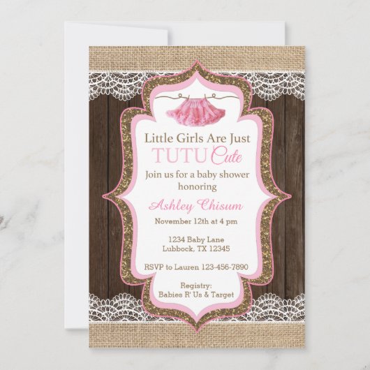 Tutu Cute Baby shower Invitation Kaart (Voorkant)