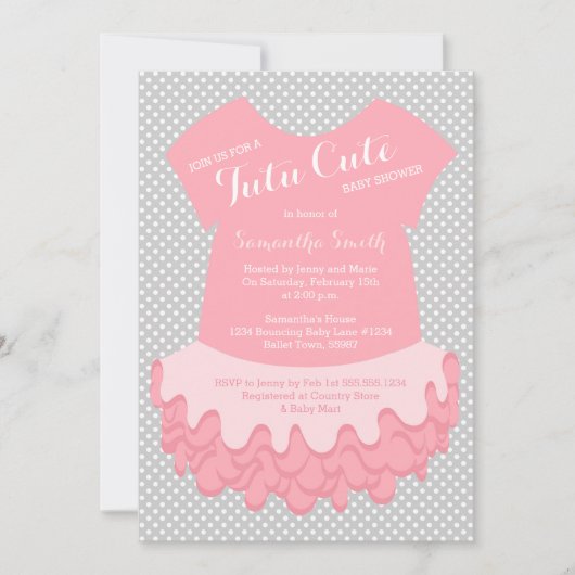 Tutu Cute Baby shower Invitation Pink and Grey Kaart (Voorkant)