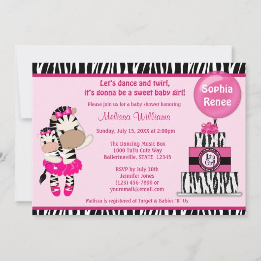 TuTu Cute Baby shower nodigt ZEBRA MEISJE mama uit Kaart (Voorkant)