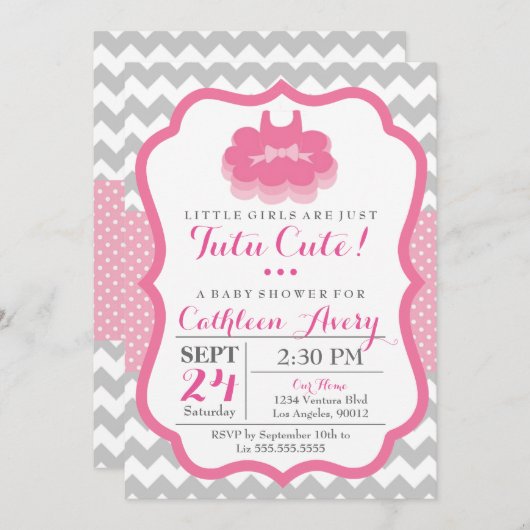 Tutu Cute - Baby shower Uitnodiging (Voorkant / Achterkant)