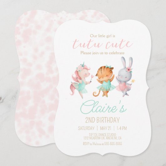 Tutu Cute Ballerina Animal Ballet Birthday Party Kaart (Voorkant / Achterkant)