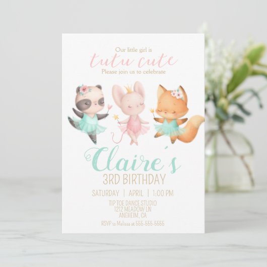 Tutu Cute Ballerina Dieren Ballerina Verjaardagsfe Kaart (Staand voorkant)