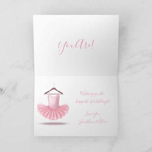 Tutu Cute Ballerina Pink Girly Birthday Kaart (Binnen)