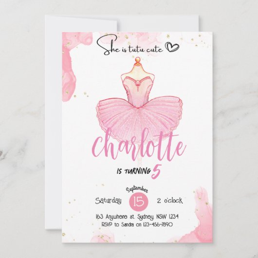 tutu cute Ballerina Verjaardagsuitnodiging Kaart (Voorkant)