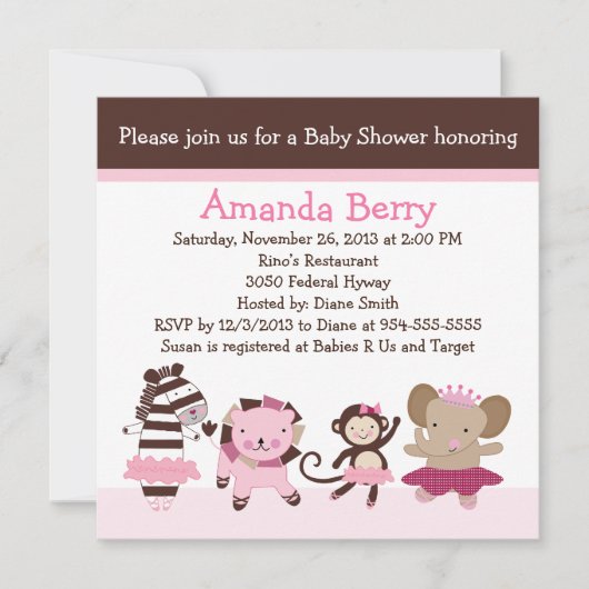 Tutu Cute Ballet Animals Baby shower Kaart (Voorkant)