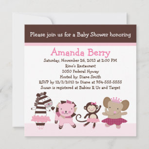Tutu Cute Ballet Animals Baby shower Kaart