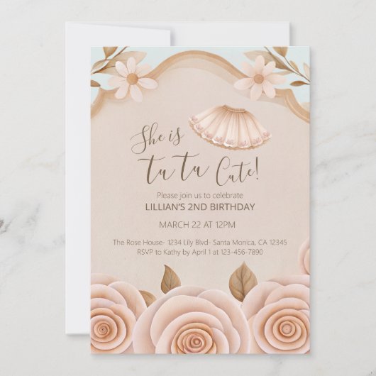 Tutu Cute Ballet Girls Second Birthday Invitation Kaart (Voorkant)