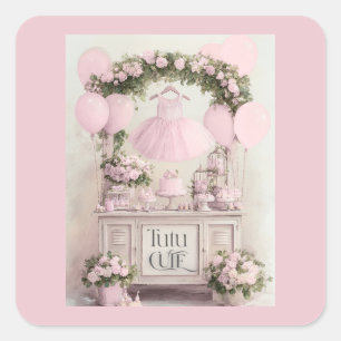 Tutu Cute Ballet Roze Ballerina Thema voor Meisjes Vierkante Sticker