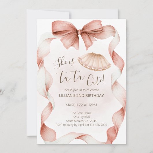 Tutu Cute Ballet Second Birthday Invitation Kaart (Voorkant)