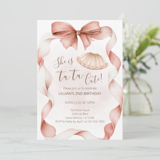 Tutu Cute Ballet Second Birthday Invitation Kaart (Staand voorkant)