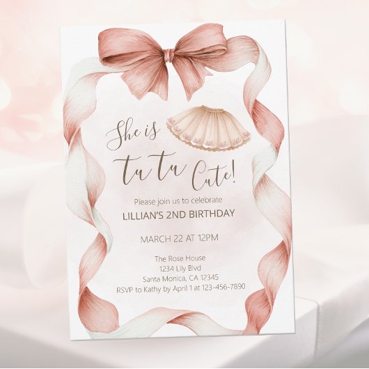 Tutu Cute Ballet Second Birthday Invitation Kaart