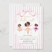 Tutu Cute Birthday Ballerina Pink Bow Invitation Kaart (Voorkant)