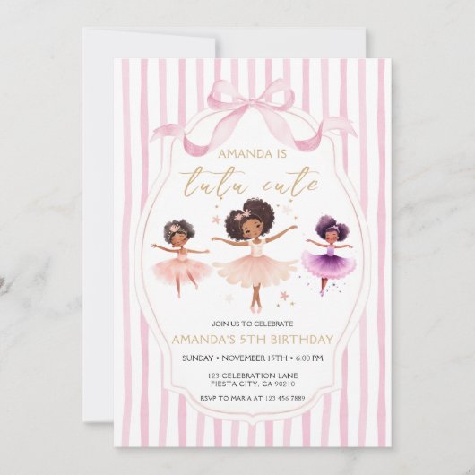 Tutu Cute Birthday Ballerina Pink Bow Invitation Kaart (Voorkant)