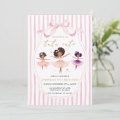 Tutu Cute Birthday Ballerina Pink Bow Invitation Kaart (Staand voorkant)