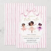 Tutu Cute Birthday Ballerina Pink Bow Invitation Kaart (Voorkant / Achterkant)