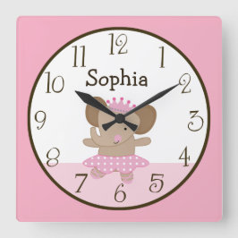 Tutu Cute/Elephant Ballerina Kind Clock Vierkante Klok
