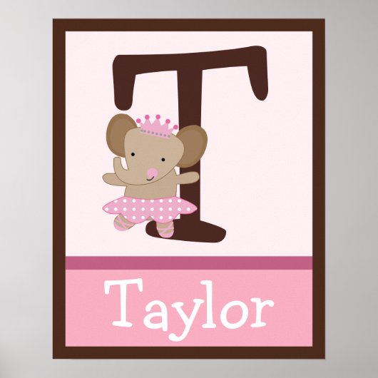 Tutu Cute Elephant Letter & Name Wall Art Poster (Voorkant)