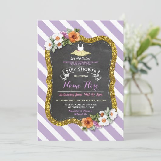Tutu Cute Paarse Lila Ballet Baby shower nodigt ui Kaart (Staand voorkant)
