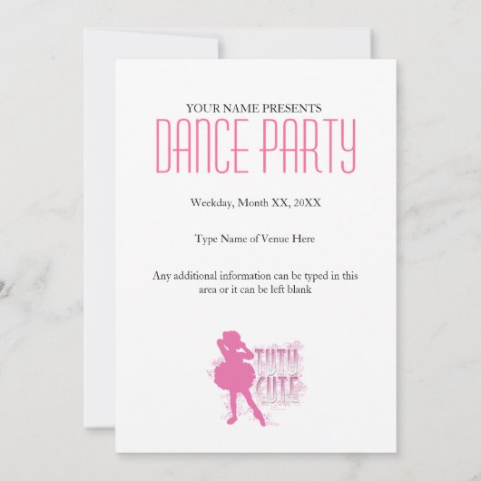 Tutu Cute Party of overw-uitnodiging Kaart (Achterkant)