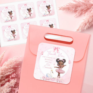 Tutu Cute Pink Ballerina Birthday - Afro Princess Vierkante Sticker