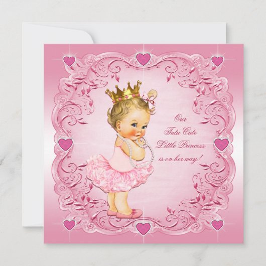 Tutu Cute Princess Love Hearts Baby shower Kaart (Voorkant)