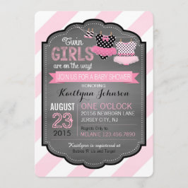 Tutu en Stripe Twin Girls Baby shower Kaart