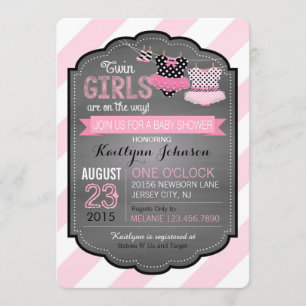 Tutu en Stripe Twin Girls Baby shower Kaart