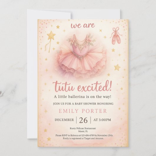 Tutu Excited Ballerina Baby Shower Invitation (Voorkant)