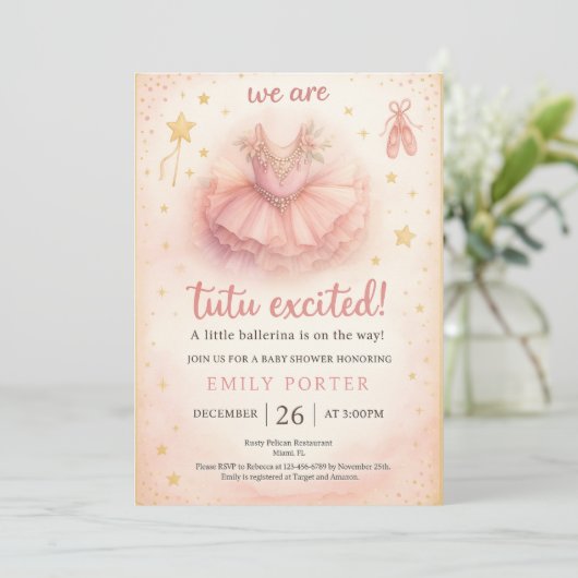 Tutu Excited Ballerina Baby Shower Invitation (Staand voorkant)