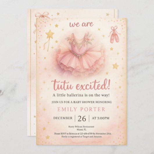 Tutu Excited Ballerina Baby Shower Invitation (Voorkant / Achterkant)